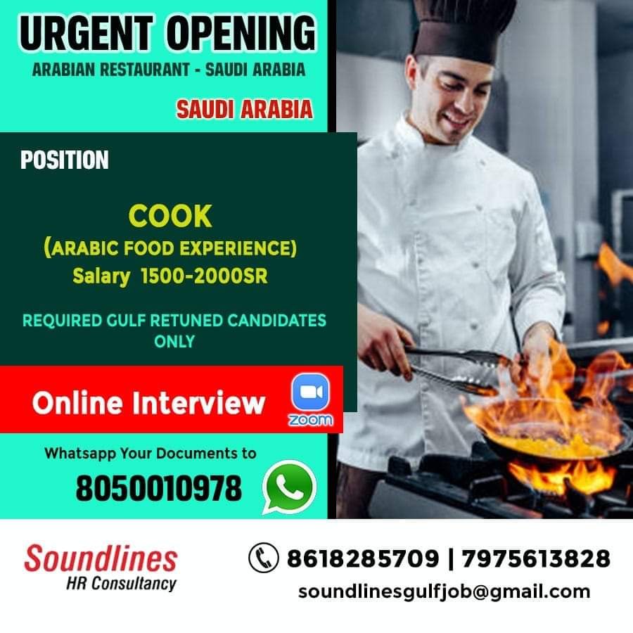 Urgent Opening Vacancy Of Restaurant Saudi Arabia
