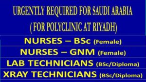 URGENTLY REQUIRED FOR SAUDI ARABIA FOR POLYCLINIC AT RIYADH