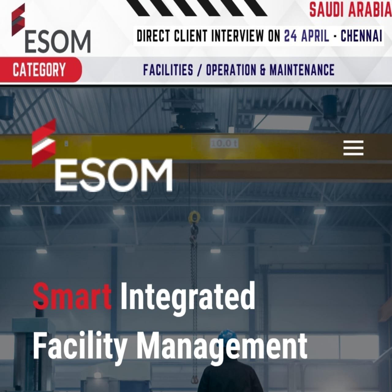 Career Opportunities in Saudi Arabia with ESOM – Walk-in Interview in Chennai on 24th April