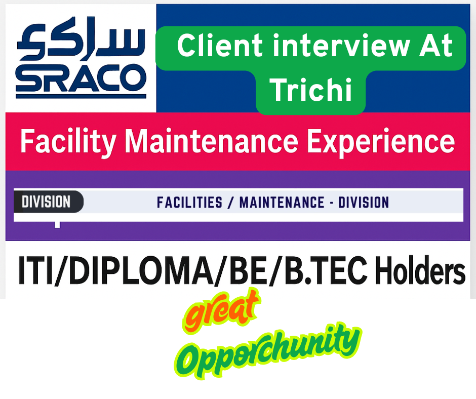 Job Opportunities in Facilities/Maintenance Division – Direct Client Interview on May 9th in Trichy