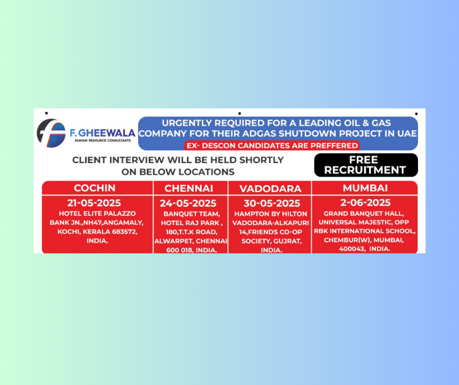 🛠 Urgently Hiring for Oil & Gas Shutdown Project in UAE – EX-DESCON Candidates Preferred