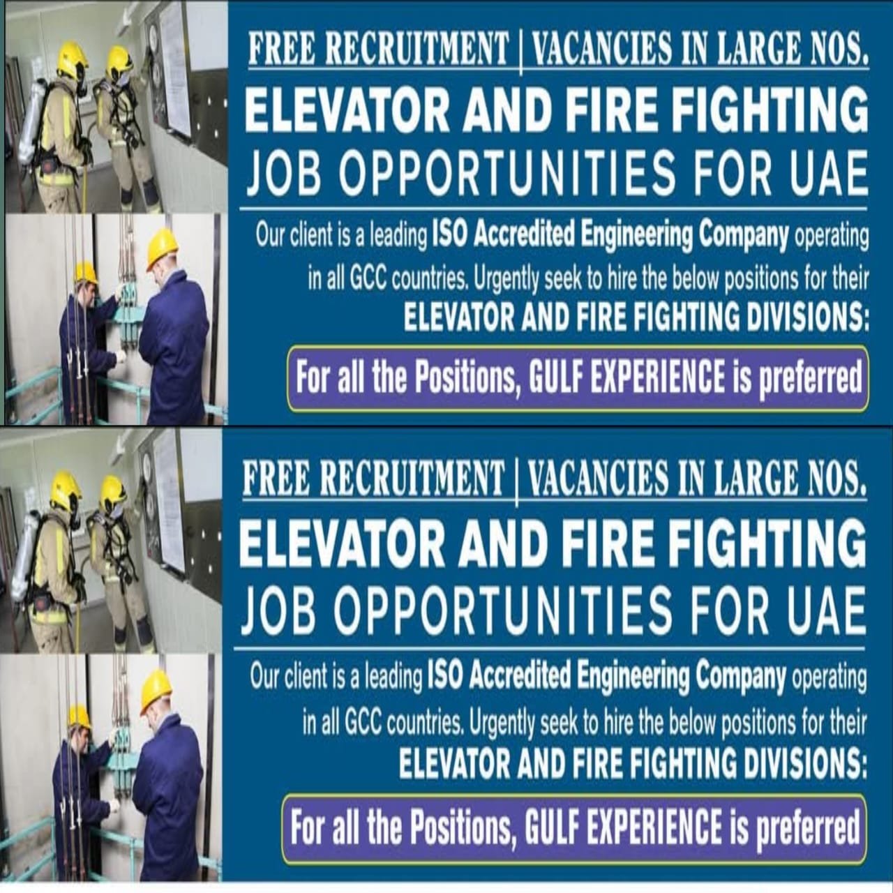 Urgent Job Vacancies in UAE – Elevator, Escalator & Fire Fighting Technician Roles | Free Recruitment 2025