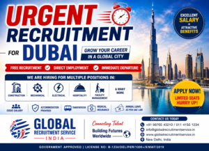 Urgent Dubai Recruitment Through Global Recruitment Service India