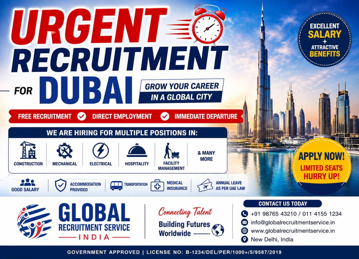 Urgent Dubai Recruitment Through Global Recruitment Service India